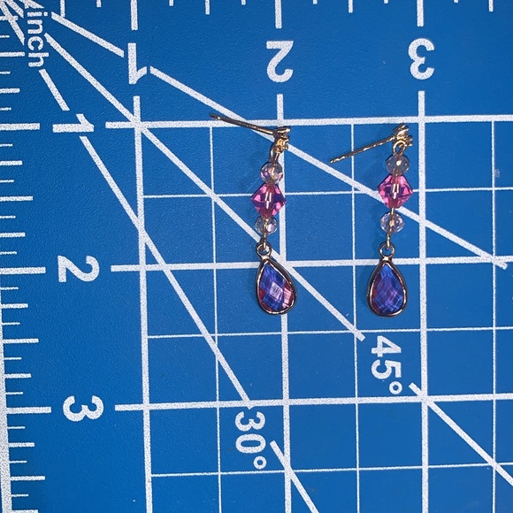 Handmade Drop dangle light Pink Sheer Sparkling Czech Crystal Pierced Earrings - Picture 5 of 15